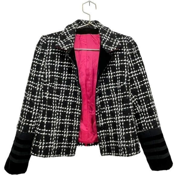 Algo Switzerland Wool Blazer in Black and White Red Accents Velvet Trim  XS - Picture 15 of 15